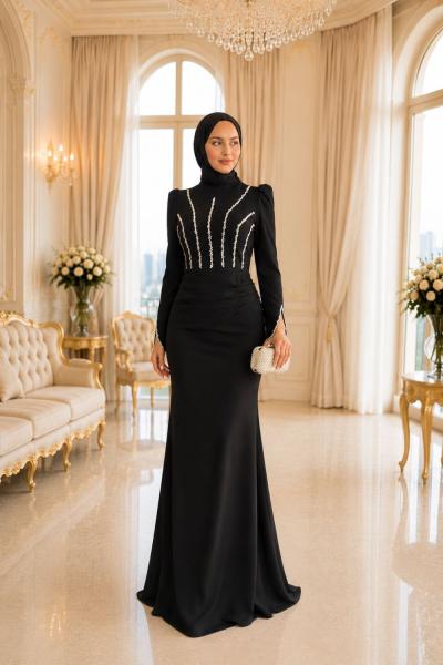 Sahra Tesettür Abiye Siyah