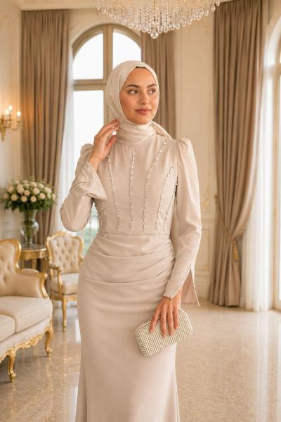 Sahra Tesettür Abiye Taş Rengi