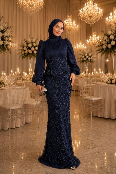 Hatice Tesettür Abiye Lacivert