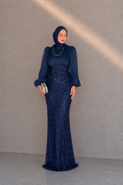 Hatice Tesettür Abiye Lacivert