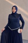 Zara Tesettür Abiye Simli Lacivert