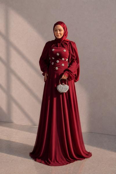 Hanzade Tesettür Abiye Bordo