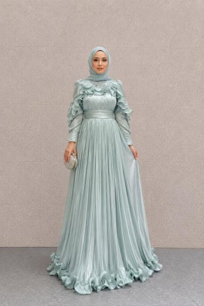 Adelina Tesettür Abiye Su Yeşili