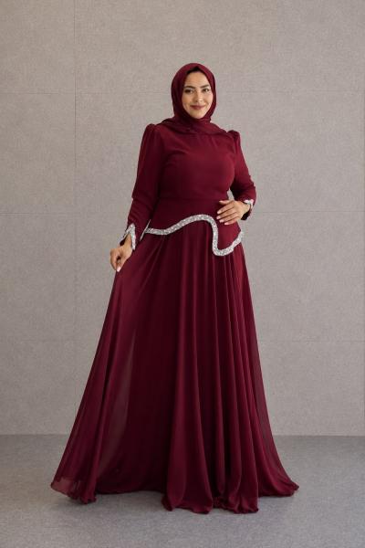 Zeynep Tesettür Abiye Bordo