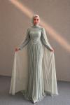 Alara Dantel Tesettür Abiye Mint Yeşili