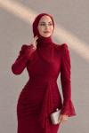 Esila Dantelli Tesettür Abiye Bordo