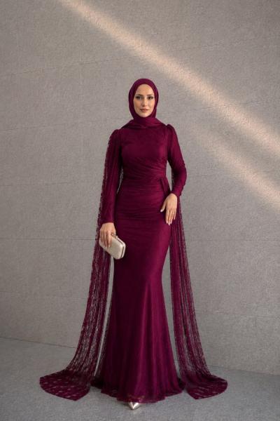 Maral Dantel Tesettür Abiye Mürdüm