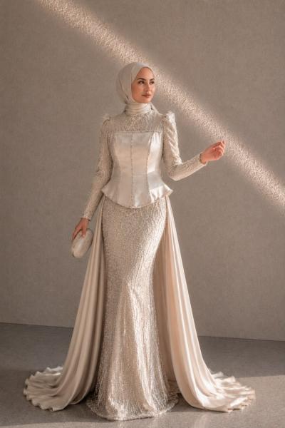 Tuğçe Tesettür Abiye Taş Rengi