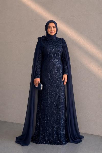 Nigar Tesettür Abiye Lacivert