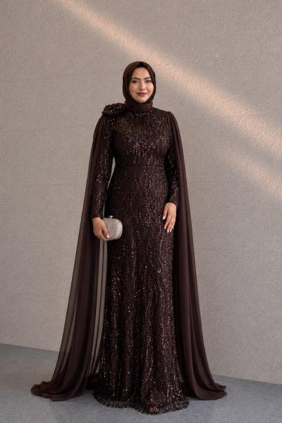 Nigar Tesettür Abiye Kahverengi