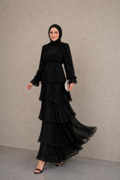 Derya Şifon Tesettür Abiye Siyah