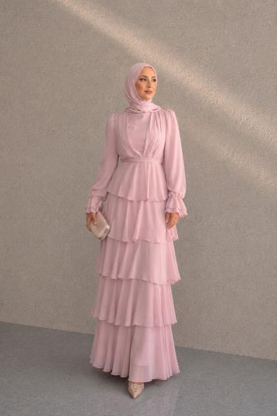 Derya Şifon Tesettür Abiye Pudra