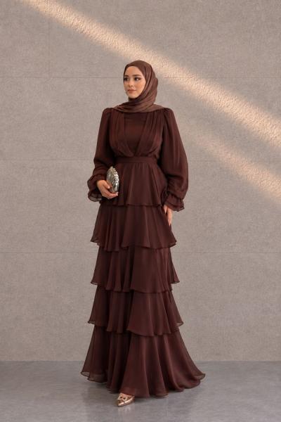 Derya Şifon Tesettür Abiye Kahverengi