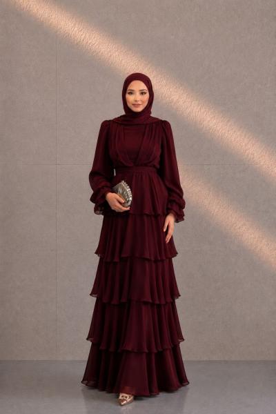 Derya Şifon Tesettür Abiye Bordo