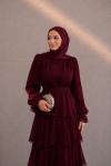 Derya Şifon Tesettür Abiye Bordo