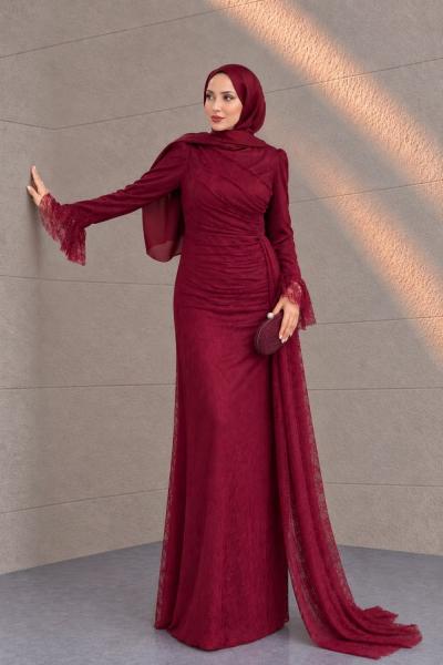 Göksu Dantel Tesettür Abiye Bordo