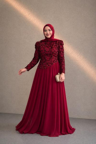 Suzan Tesettür Abiye Bordo