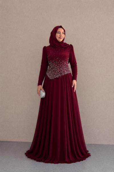 Aycan Tesettür Abiye  Bordo