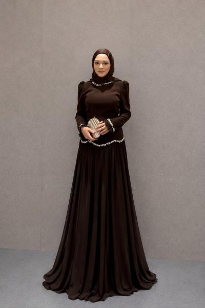 Merve Tesettür Abiye Kahverengi