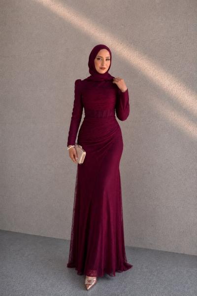 Mihriban Dantel Abiye Mürdüm