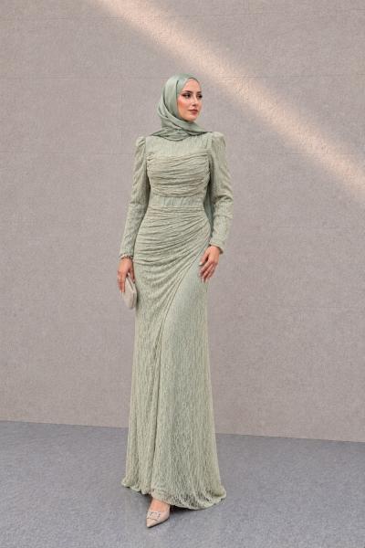 Mihriban Dantel Abiye Mint Yeşili
