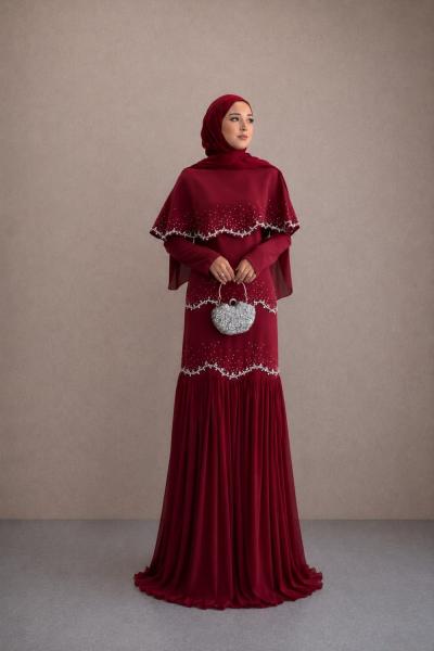 Yağmur Tesettür Abiye Bordo