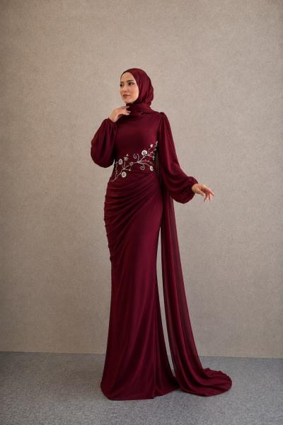 Sevda Tesettür Abiye Bordo