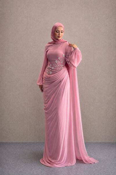 Sevda Tesettür Abiye Pembe