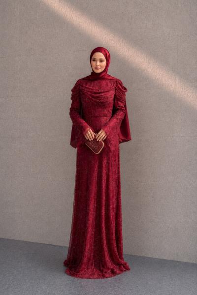 Gökçe Dantel Tesettür Abiye Bordo
