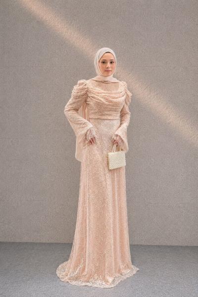 Gökçe Dantel Tesettür Abiye Pudra