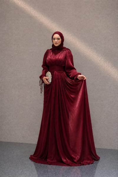 Gümüş Tesettür Abiye Bordo
