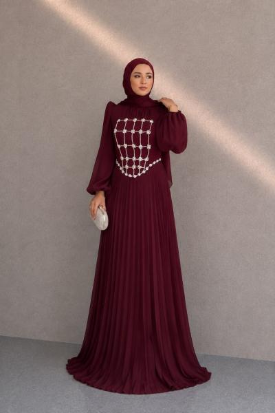 Hicran Tesettür Abiye Bordo