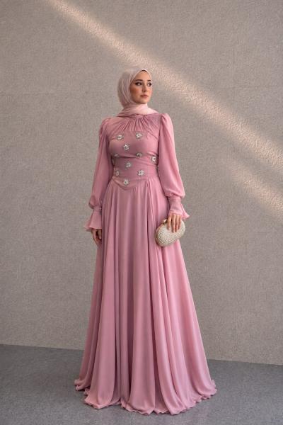 Hanzade Tesettür Abiye Pembe