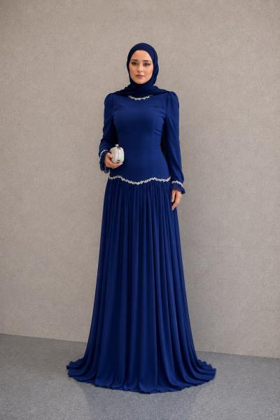 Merve Tesettür Abiye Saks Mavisi
