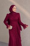 Esila Dantelli Tesettür Abiye Mürdüm