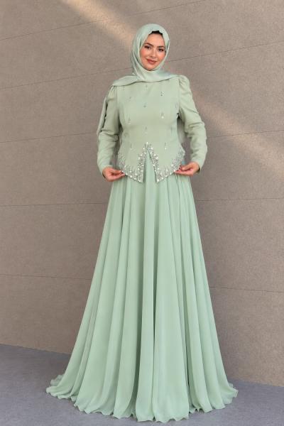 Rabia Tesettür Abiye  Mint Yeşili