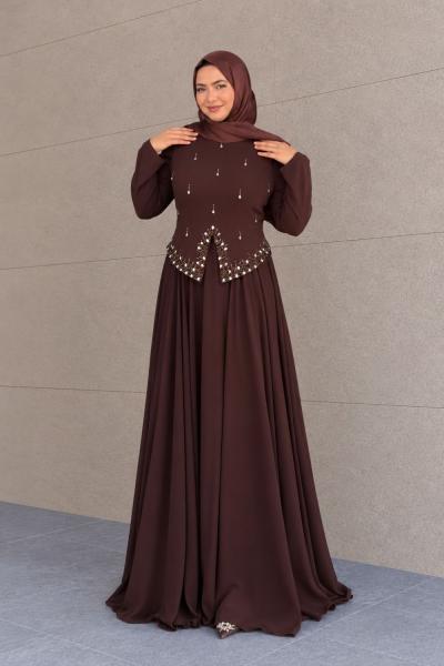 Rabia Tesettür Abiye  Kahverengi