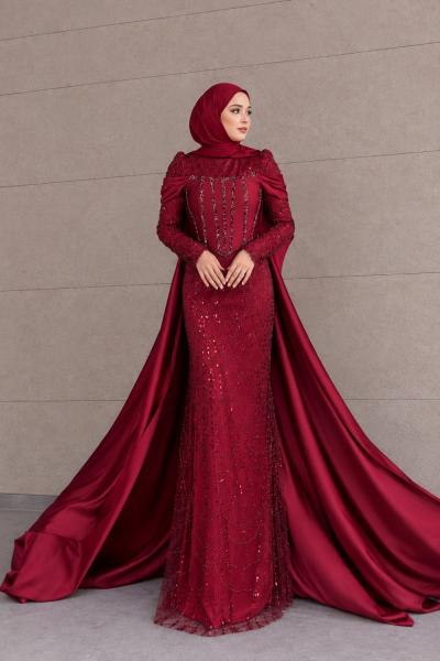 Şeyma Korseli Tesettür Abiye Bordo