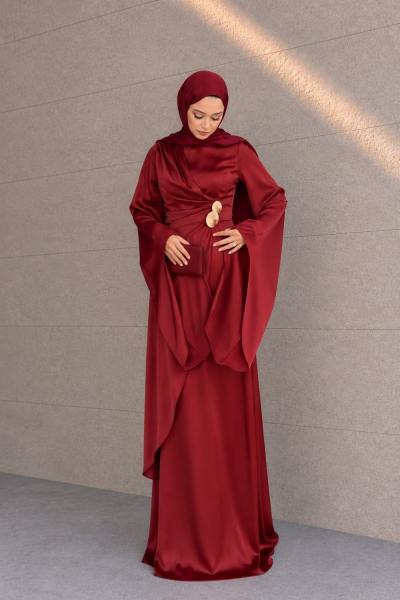 Melina Tesettür Abiye Bordo