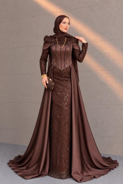 Meral Tesettür Abiye Acı Kahve