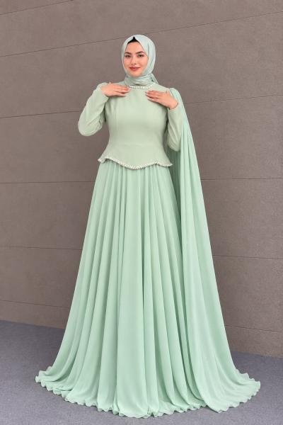 Yıldız Tesettür Abiye Mint Yeşili