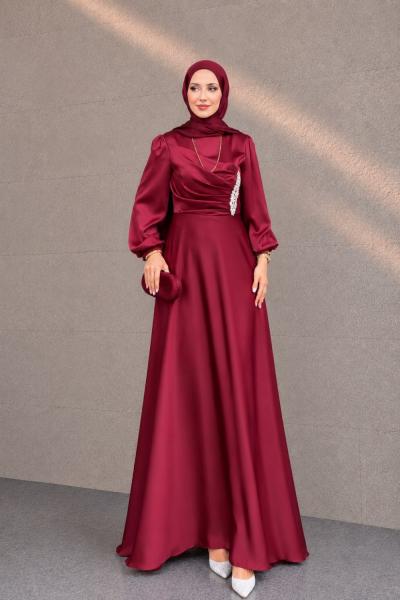 Bircan Tesettür Abiye Bordo