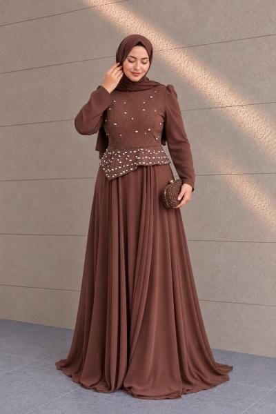 Yonca Tesettür Abiye Kahverengi