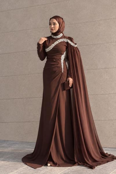 Selin Taşlı Abiye Kahverengi