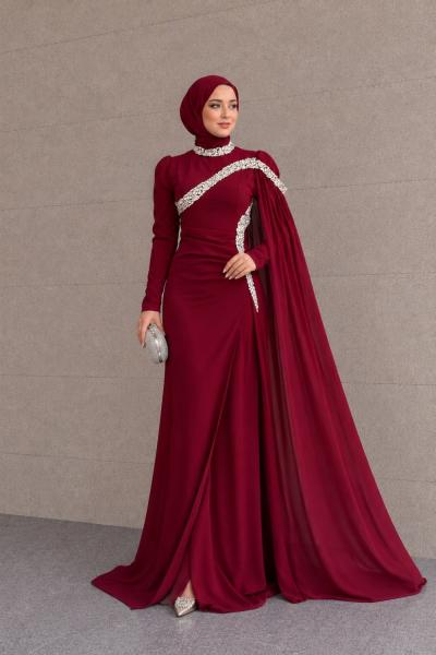 Selin Taşlı Abiye Bordo