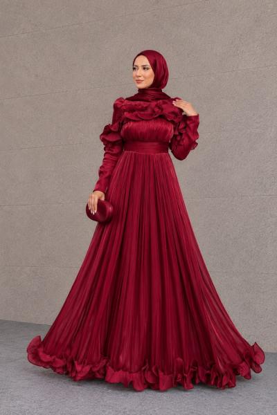 Adelina Tesettür Abiye Bordo