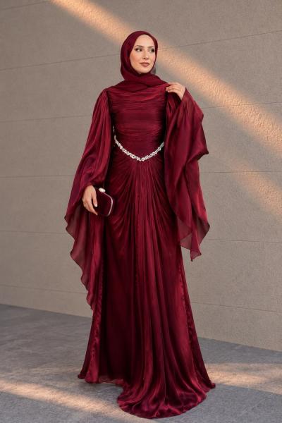 Manolya Tesettür Abiye Bordo