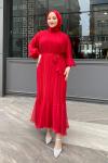 Ebru Piliseli Jan Jan Tesettür Abiye Kırmızı