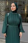 Sema Taş Detaylı Abiye Tesettür Zümrüt