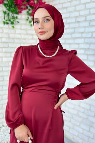 Julide Yanı Çapraz Bağcıklı Bordo